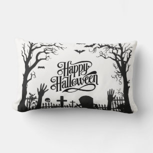 Spooky Cute Black and White Halloween Lumbar Pillow