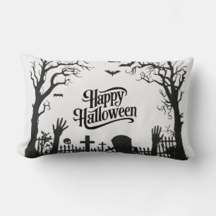 Spooky Cute Black and White Halloween Lumbar Pillow