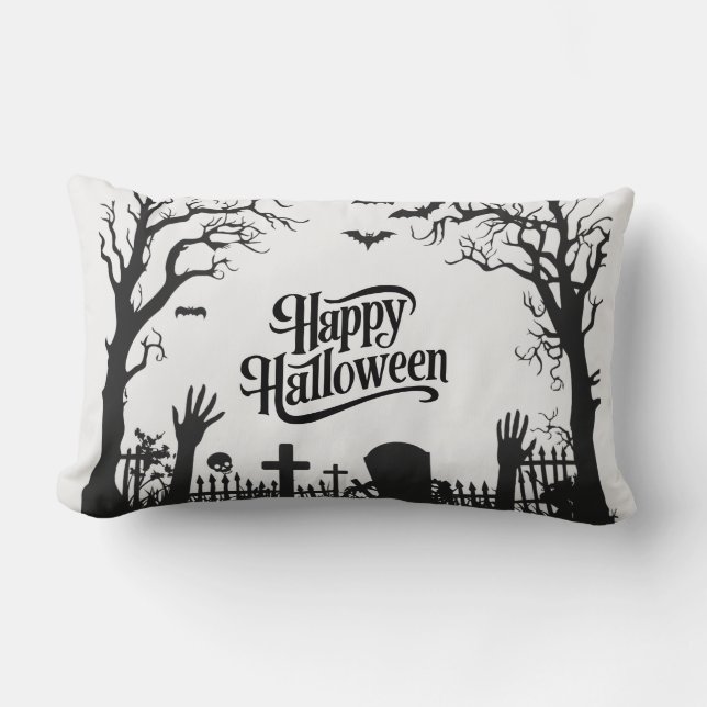Spooky Cute Black and White Halloween  Lumbar Pillow (Front)