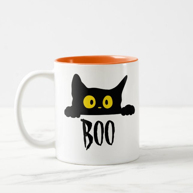 Spooky Cute Black Cat Boo Halloween Coffee Mug (Left)