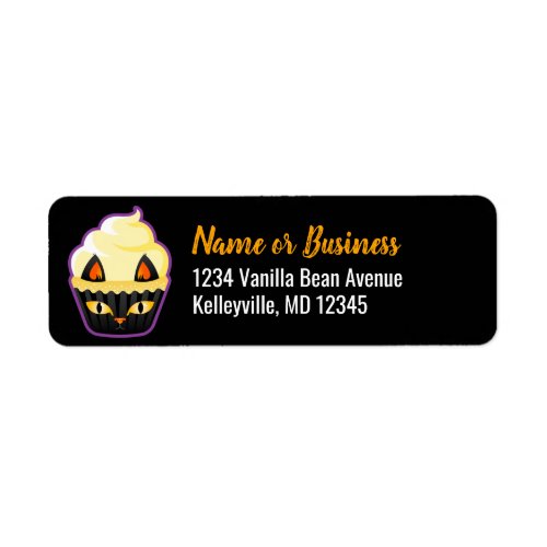 Spooky Cute Black Cat Cupcake Return Address Label