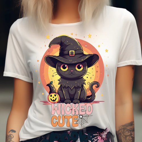 Spooky Cute Black Cat Halloween Autumn Pumpkin T_Shirt