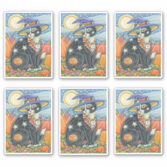 SPOOKY CUTE BLACK CAT WITCH HALLOWEEN MAGIC KITTEN STICKER (Front)