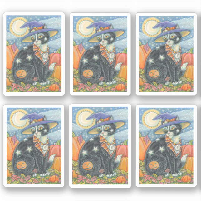 SPOOKY CUTE BLACK CAT WITCH HALLOWEEN MAGIC KITTEN STICKER | Zazzle