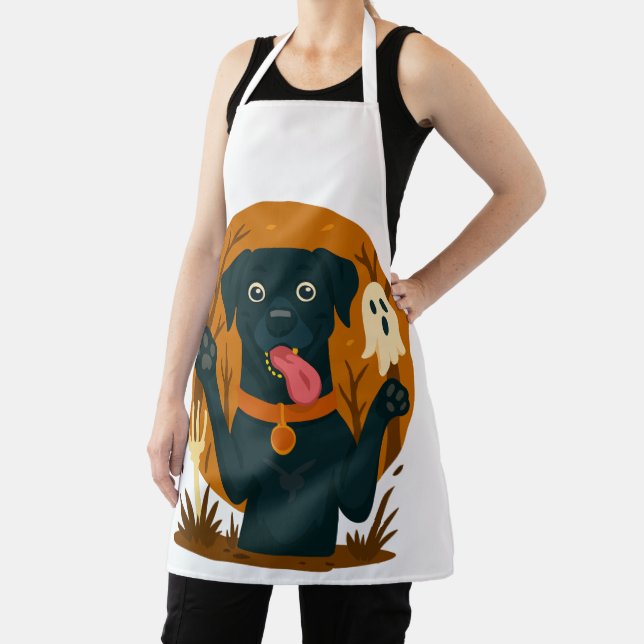 Spooky Cute Black Dog with Ghost  Apron (Insitu)