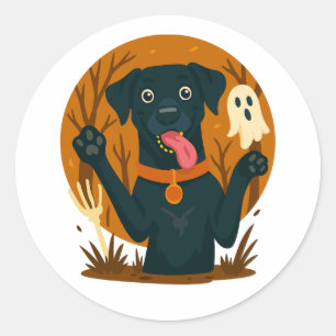 Spooky Cute Black Dog with Ghost Classic Round Sticker