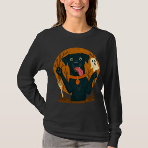 Spooky Cute Black Dog with Ghost T-Shirt