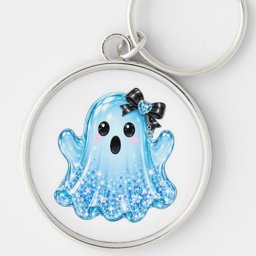 Spooky Cute Blue Glitter Ghost Keychain