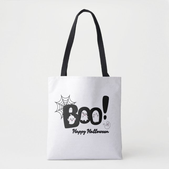 Spooky Cute "Boo!" Halloween Ghost Tote Bag (Front)