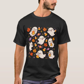 Spooky Cute Candy Corn Ghost Pattern T-Shirt