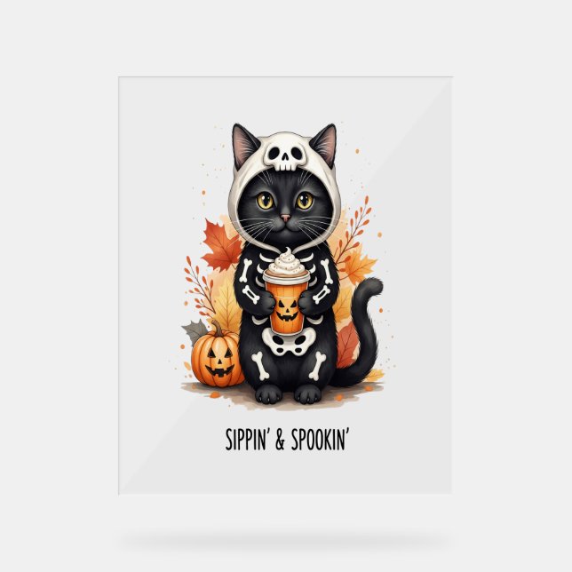 Spooky Cute Cat Halloween Acrylic Sign (Front)