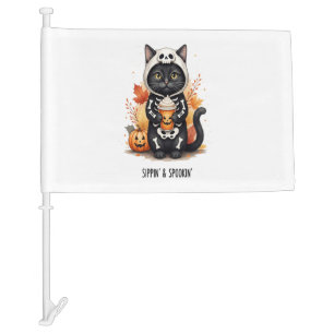 Spooky Cute Cat Halloween Car Flag