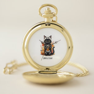 Spooky Cute Cat Halloween Pocket Watch