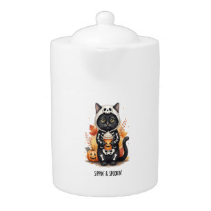 Spooky Cute Cat Halloween Teapot