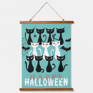 Spooky cute cat silhouette Happy Halloween Hanging Tapestry