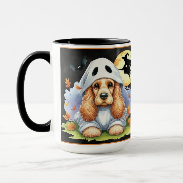 Spooky Cute Cocker Spaniel Ghost Dog Halloween Mug (Left)
