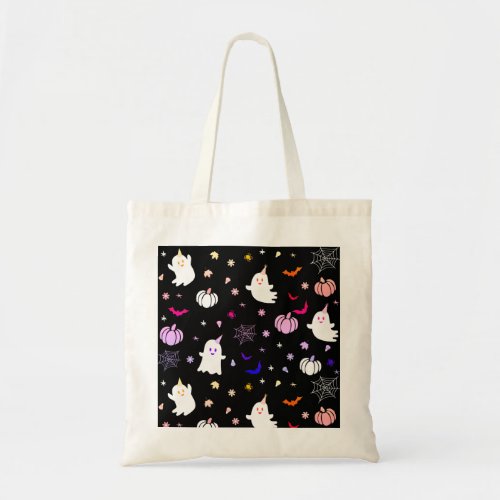 Spooky Cute Colorful Ghost Halloween On Black Tote Bag