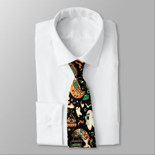Spooky Cute Creepy Kawaii Ghost Pumpkin Halloween Neck Tie