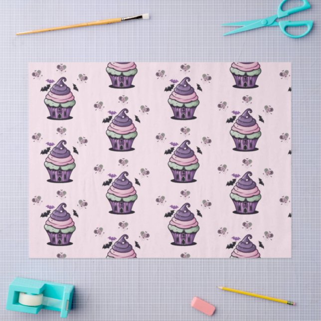 Spooky cute Cupcake & Lollipops bats pattern Tissue Paper (Craft)