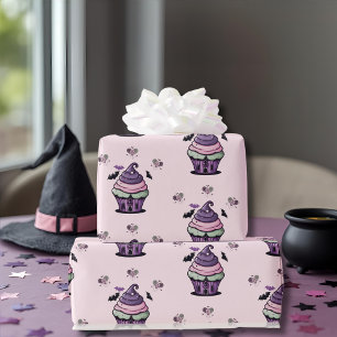 Spooky cute Cupcake & Lollipops bats pink pattern Wrapping Paper