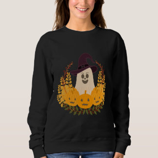 Spooky Cute Ghost And Pumpkins Autumn Wreath Sweatshirt