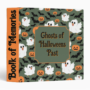 Spooky Cute Ghost Chickens with Pumpkins and Bats 3 Ring Binder