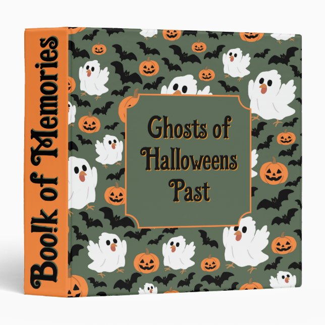Spooky Cute Ghost Chickens with Pumpkins and Bats 3 Ring Binder (Front/Spine)