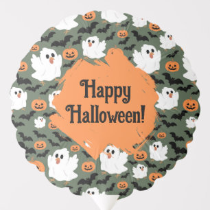Spooky Cute Ghost Chickens with Pumpkins and Bats Balloon