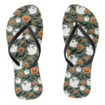 Spooky Cute Ghost Chickens with Pumpkins and Bats  Flip Flops