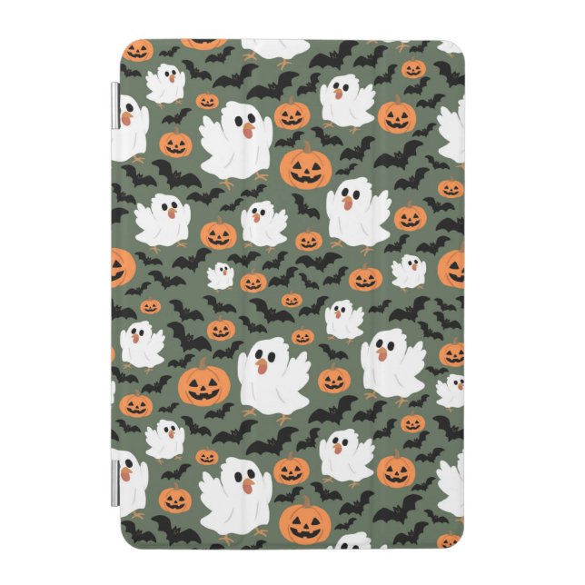 Spooky Cute Ghost Chickens with Pumpkins and Bats  iPad Mini Cover (Front)