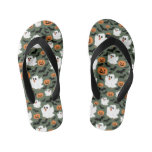 Spooky Cute Ghost Chickens with Pumpkins and Bats  Kid&#39;s Flip Flops