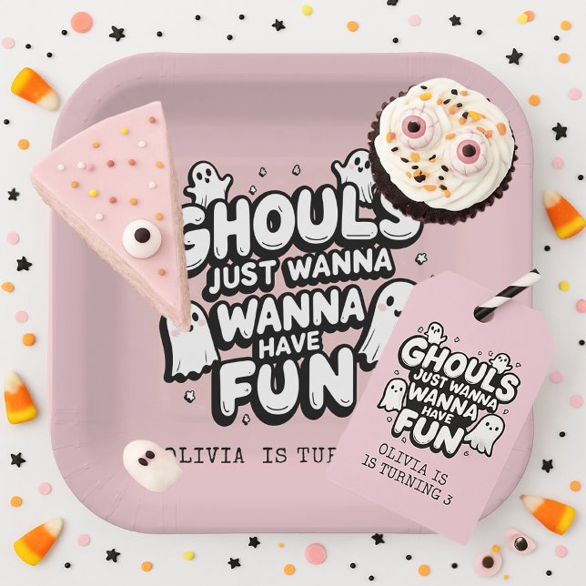 Spooky Cute Ghost Halloween Birthday Pink Paper Plates (Creator Uploaded)