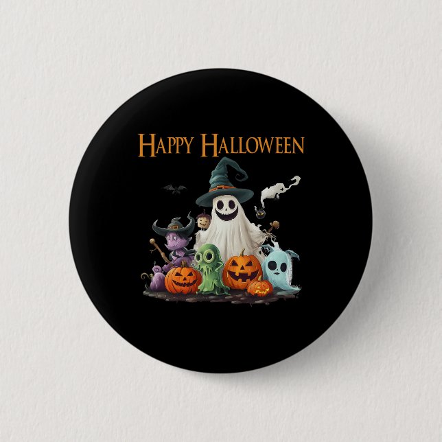 Spooky Cute Ghost Halloween Costume Happy Hallowee Button (Front)