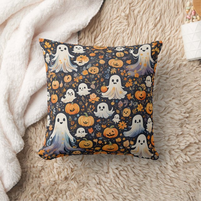 Spooky Cute Ghost Halloween  Throw Pillow (Blanket)
