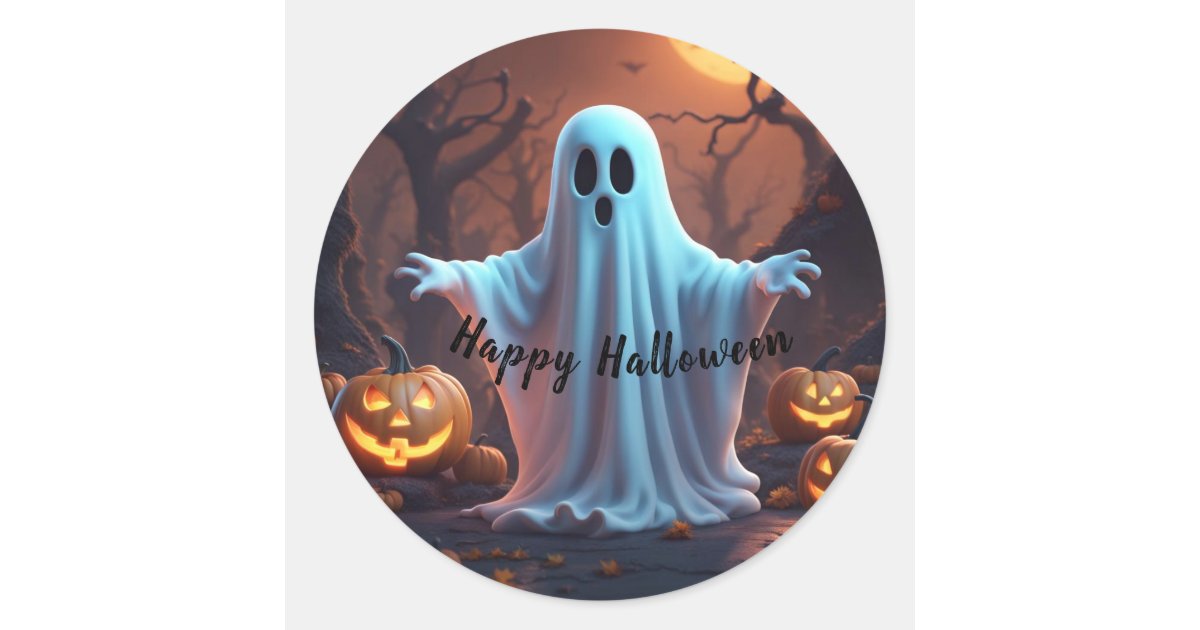 Spooky Cute Ghost Happy Halloween Classic Round Sticker | Zazzle