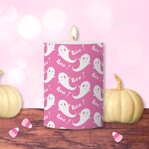 Spooky Cute Ghost Pattern Pink Halloween Candle