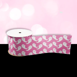 Spooky Cute Ghost Pattern Pink Halloween Ribbon