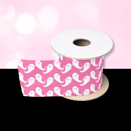 Spooky Cute Ghost Pattern Pink Halloween Ribbon