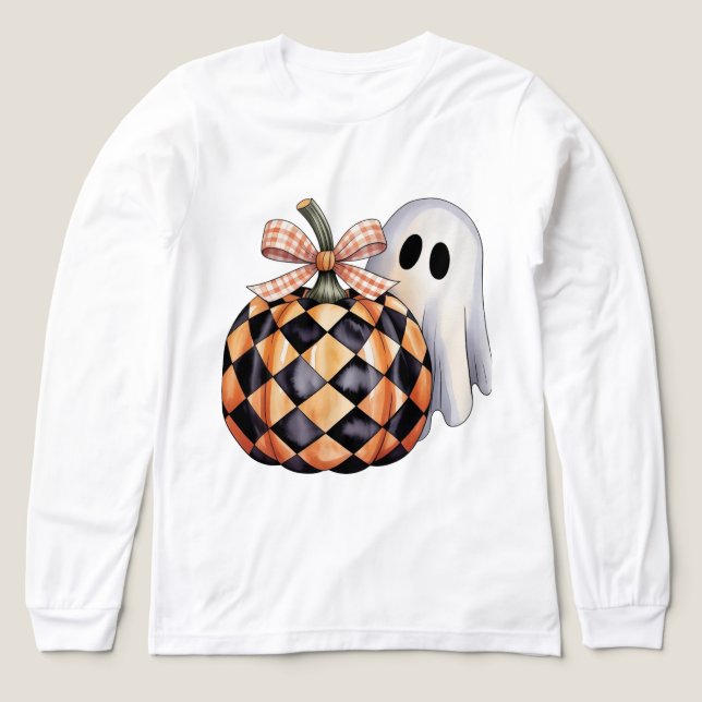 Spooky Cute Ghost Peek Halloween T-Shirt, Checkere Tri-Blend Shirt (Design Front)