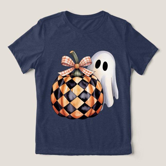 Spooky Cute Ghost Peek Halloween T-Shirt, Checkere Tri-Blend Shirt (Design Front)