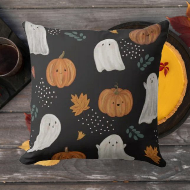 Spooky Cute Ghost & Pumpkin Fanny Pack Throw Pillow (Creator Uploaded)