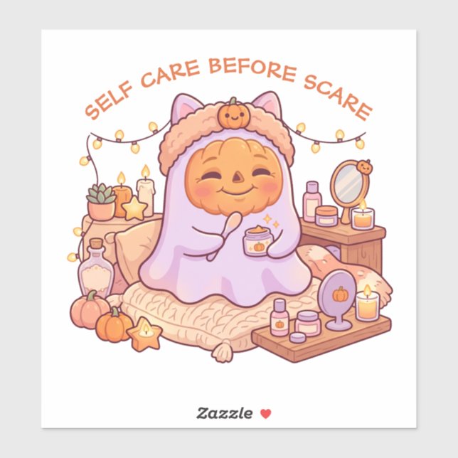 Spooky Cute Ghost Pumpkin Funny Self Care  Sticker (Sheet)