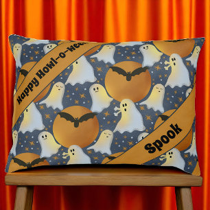 Spooky Cute Ghosts and Bats Orange Halloween Pet Bed