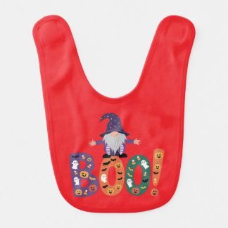 Spooky Cute Gnome with Ghosts and Pumpkins Baby Bib
