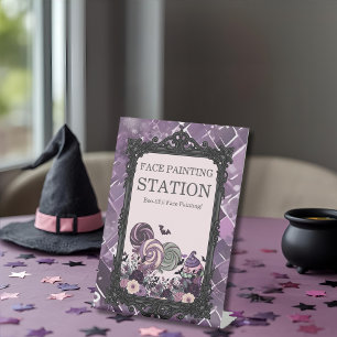 Spooky Cute Gothic purple FACE PAINTING STATION Pedestal Sign