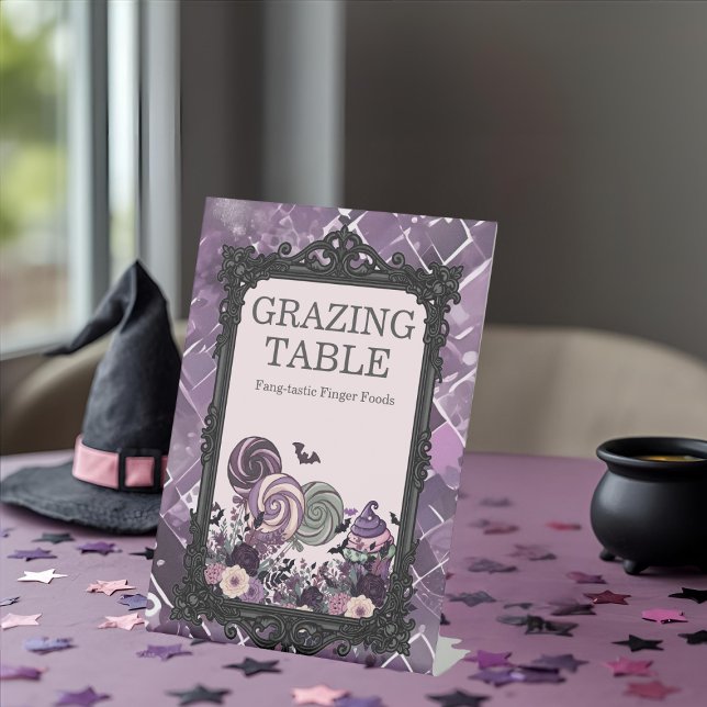 Spooky Cute Gothic purple Grazing Table Pedestal Sign (Spooky Cute Gothic purple Grazing Table Pedestal Sign)