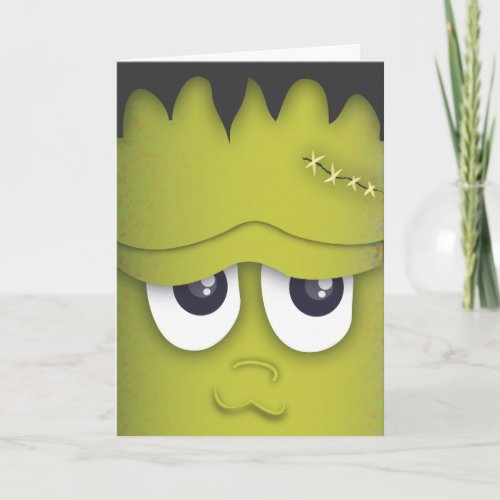 Spooky Cute Green Monster Head Halloween Card