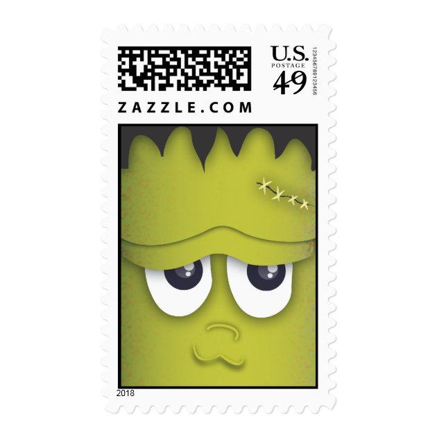 Spooky Cute Green Monster Head Halloween Stamp
