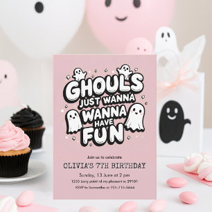 Spooky Cute Halloween Birthday Pink Ghost Party Invitation