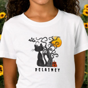 Spooky Cute Halloween Black Cat Bat Name T-Shirt
